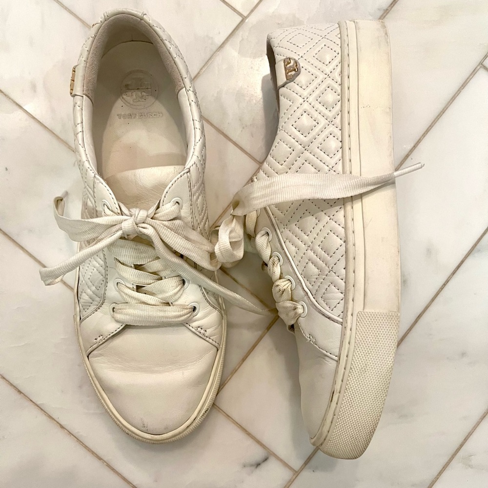 Tory Burch Marion White Quilted Sneaker